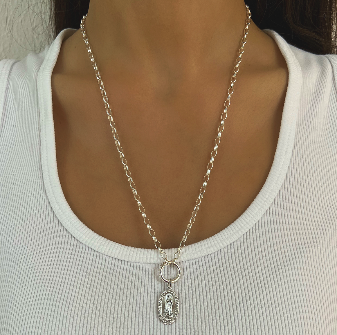 Short Silver Santo Necklace