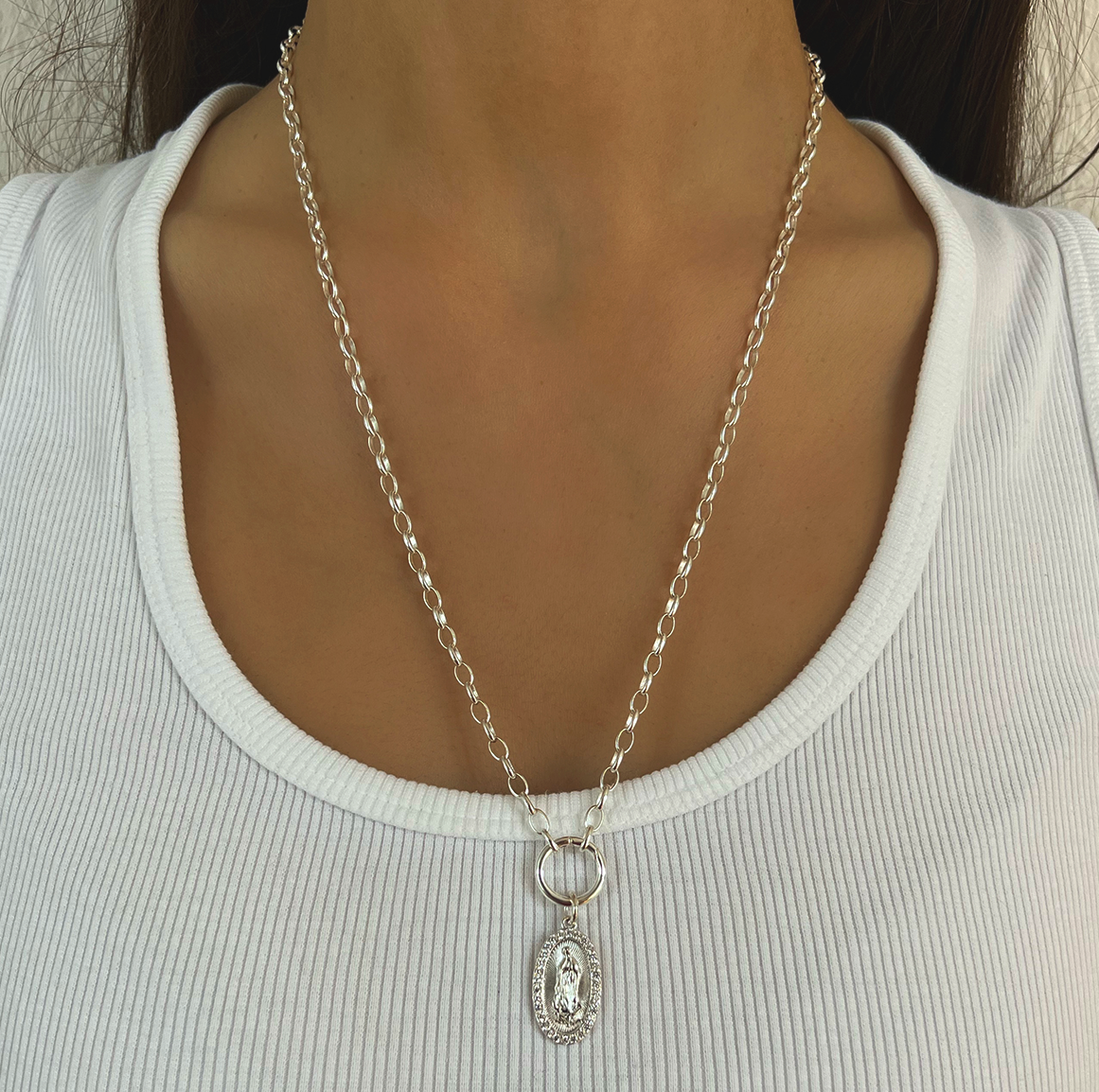 Short Silver Santo Necklace