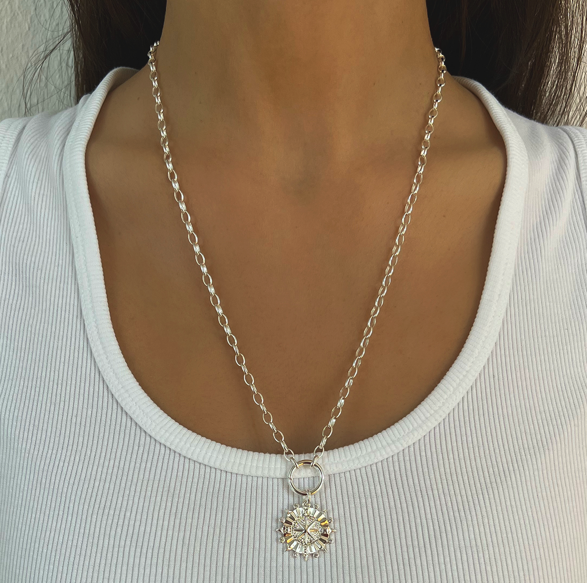 Short Silver Santo Necklace